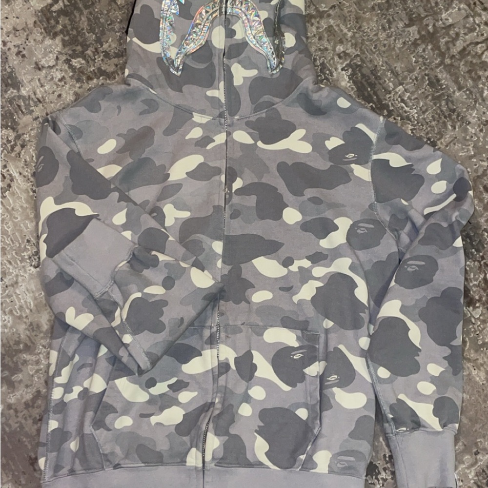 Bape Gray Camo Zip Up Sweater Glow in the dark with chrome face